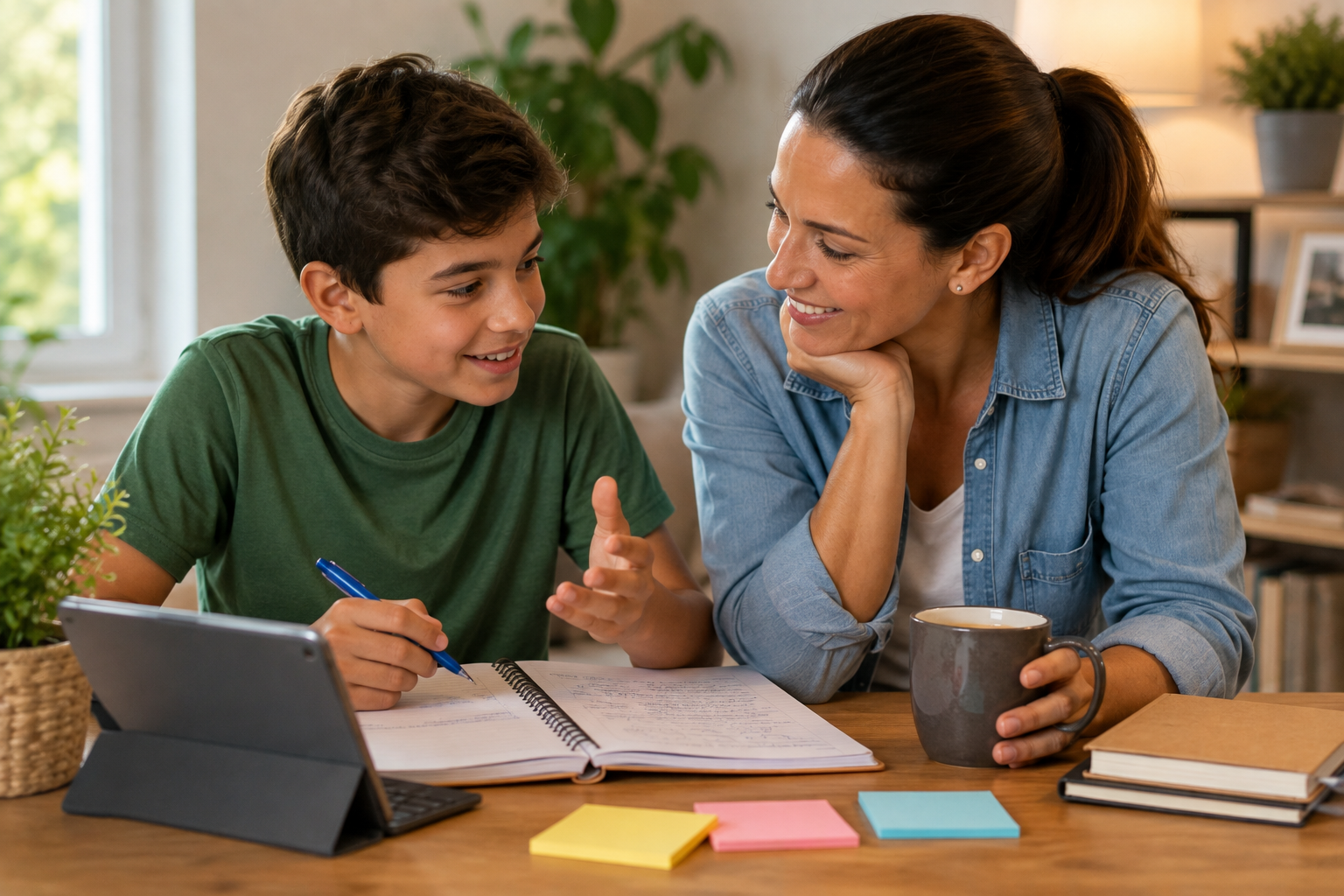 Parent and child reviewing an online business together with adult supervision for safety and privacy